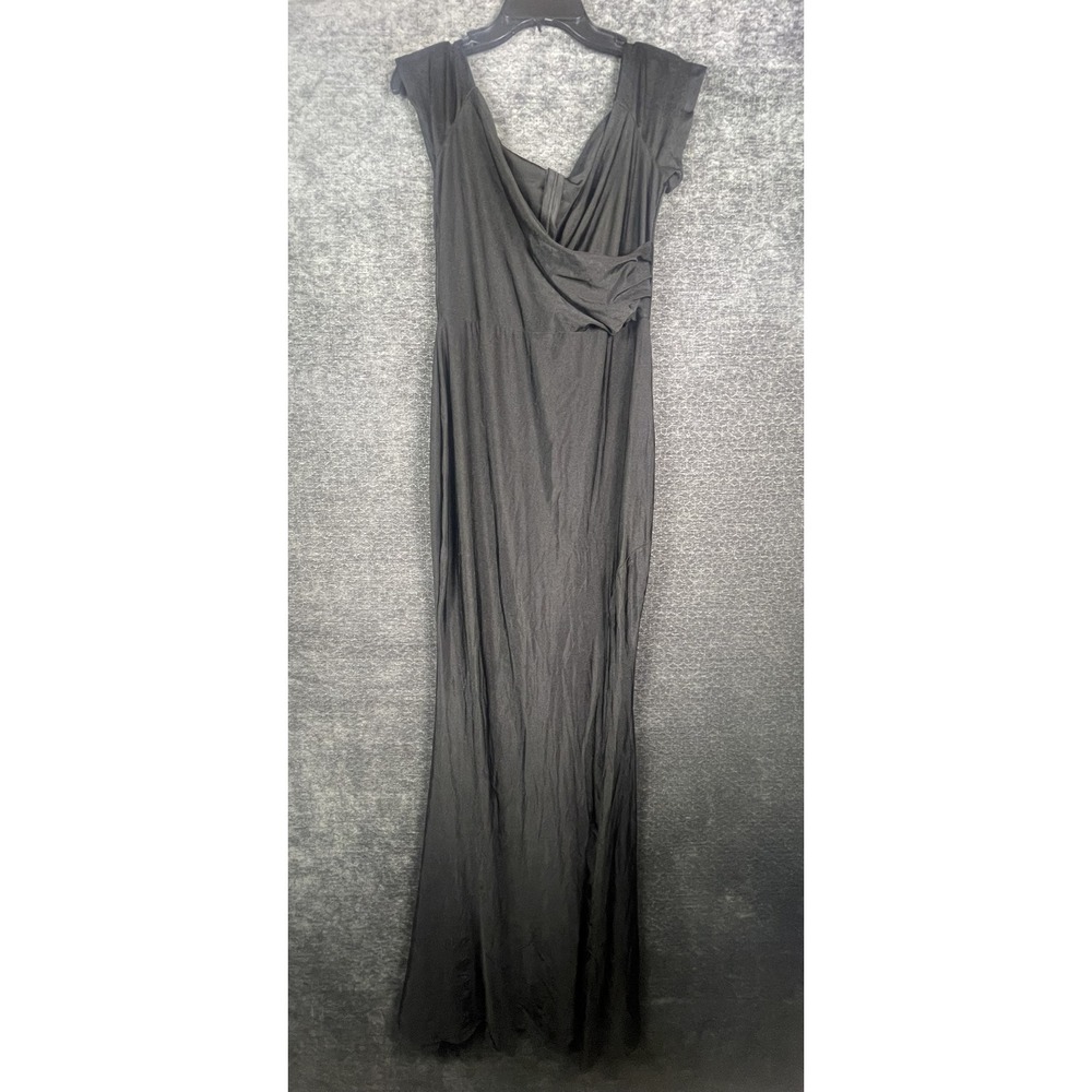 Black Cap Sleeve Surplice Maxi Dress Evening Gown Size L Draped Formal Wear